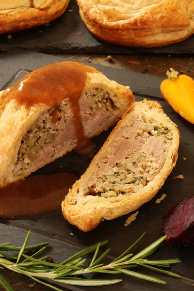 Pork wellington roast dinner — Stock Photo, Image