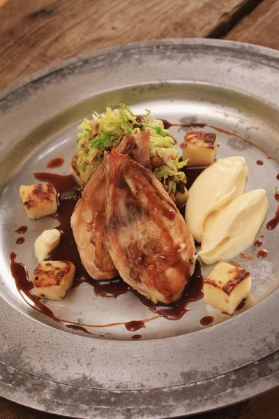 Roast partridge plated meal — Stock Photo, Image