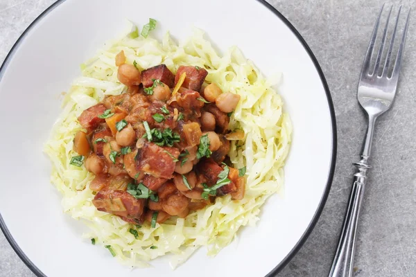 chorizo and chickpea stew dish