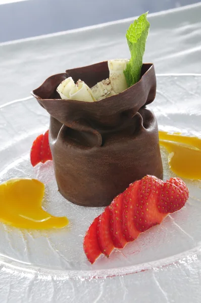 Dessert au chocolat plaqué — Photo