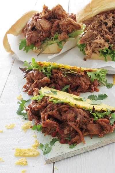 Pulled pork taco sandwiches wraps — Stock Photo, Image