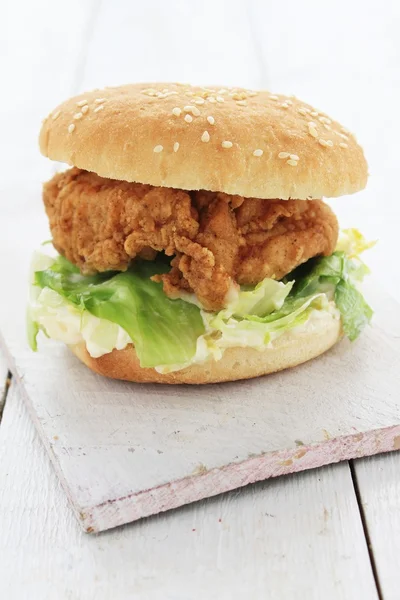 Chicken burger plated meal — Stock Photo, Image