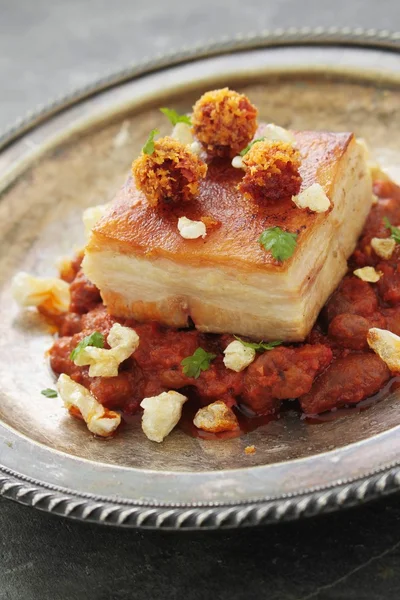 Belly pork plated meal — Stock Photo, Image