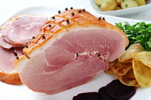 Plated pork dinner meal — Stock Photo, Image