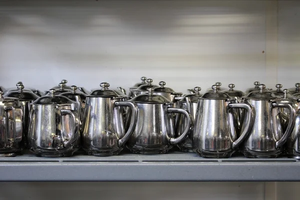 Tea and coffee pots in commercial kitchen — Stock Photo, Image