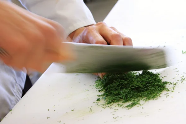 Chef cooking and preparing plated meal — Stock Photo, Image