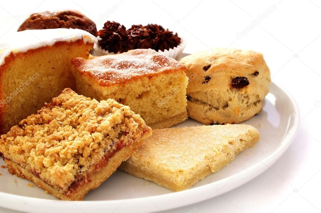 Cake selection on white plate