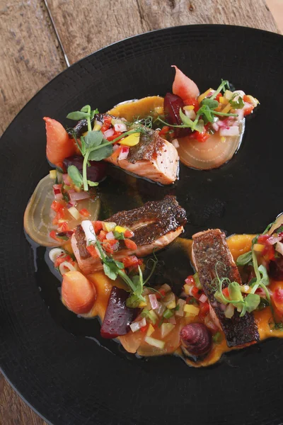 Plated salmon main — Stock Photo, Image