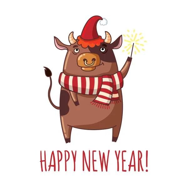Бик з іскристом, вимовляючи щасливий новий рік — стоковий вектор