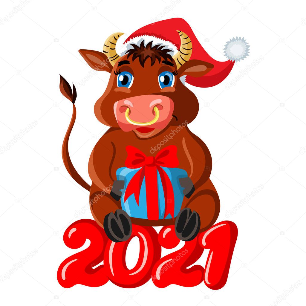 Small bull with a gift, a symbol of 2021