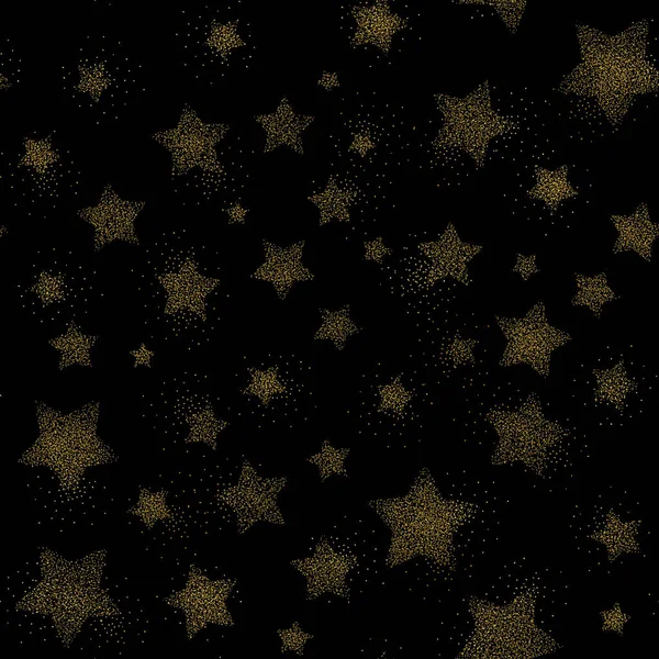 Bintang emas di latar belakang hitam, pola mulus - Stok Vektor