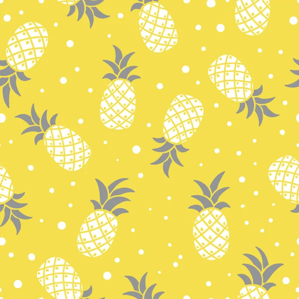 パイナップル、グレー、白、黄色のシームレスな背景 — ストックベクタ
