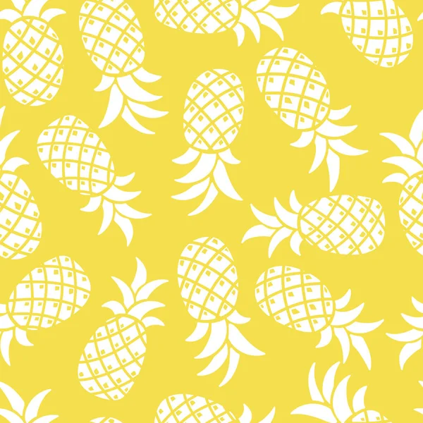 パイナップル、白、黄色とシームレスなパターン — ストックベクタ