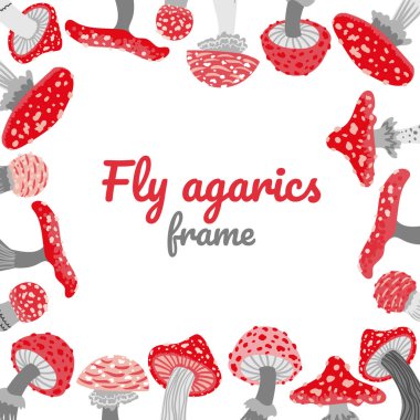 Çizilmiş sinek agariklerinin vektör çerçevesi düz biçimdedir