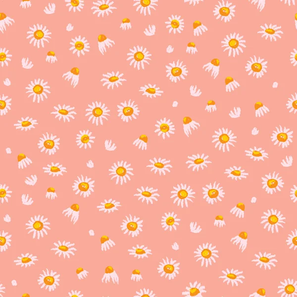 粉红背景上的矢量无缝洋甘菊图案 — 图库矢量图片