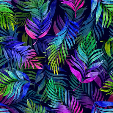 Doymuş palmiye yapraklarıyla tropik suluboya deseni