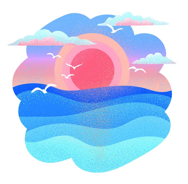 Ilustração de verão em estilo plano pôr do sol no mar — Fotografia de Stock