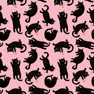 Pembe arka planda oynaşan kedi yavrularının kusursuz vektör deseni