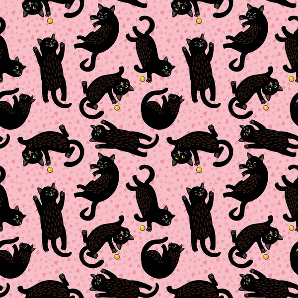 Patrón de vector sin costuras de gatitos juguetones sobre un fondo rosa — Vector de stock