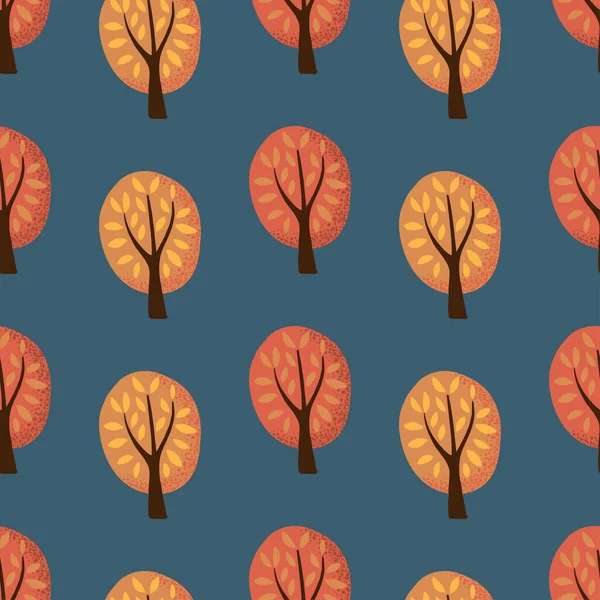 Motif vectoriel sans couture des arbres d'automne sur un fond bleu foncé — Image vectorielle