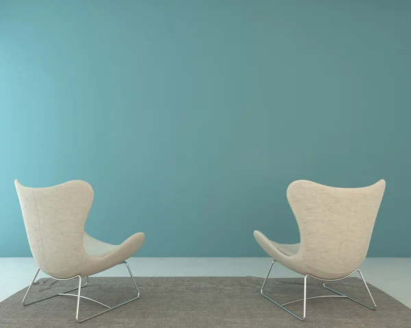 Duas cadeiras estão contra a parede azul — Fotografia de Stock