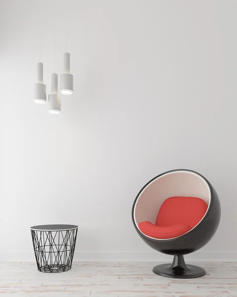 Chaise moderne avec lampe et table — Photo