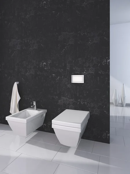 Modern toilet with black wall — Stock Photo, Image