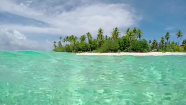 UNDERWATER: Crystal clear ocean lagoon and exotic white sandy island — Stock Video