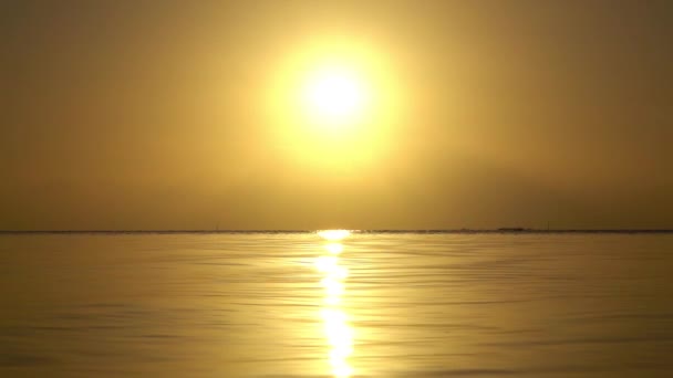 Slow motion: lugna havet vid vackra gyllene solnedgången på sommaren — Stockvideo