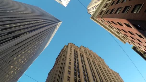 Corporate building and glass skyscrapers in business district downtown — Stock video