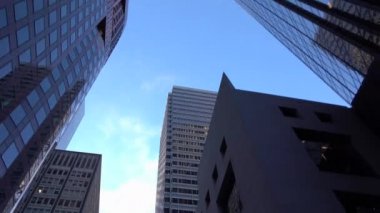 Yüksek camsı gökdelenler ve ofis binaları ile büyük modern şehir