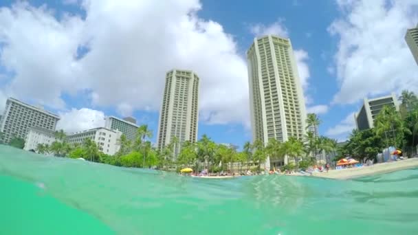 AGUA SUPERIOR: Popular playa de Waikiki en la soleada Honolulu, isla de Hawaii — Vídeos de Stock