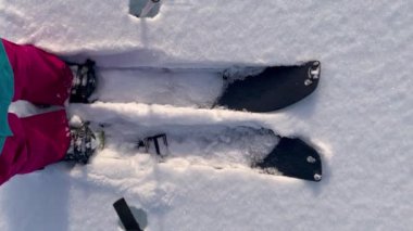 Sloven taşrasına yapılan kayak gezisi sırasında karlı tepeye bakıyorum