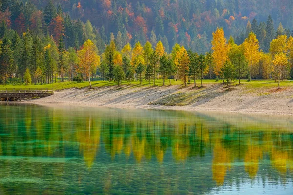 Цветные цветные деревья осенью отражаются в изумительном озере. — стоковое фото