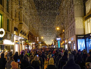 Viyana şehir merkezindeki bir Noel alışveriş caddesini turistler dolduruyor..