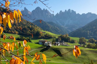 Dolomitlerin uzak bir köyünü çevreleyen orman renk değiştiriyor..