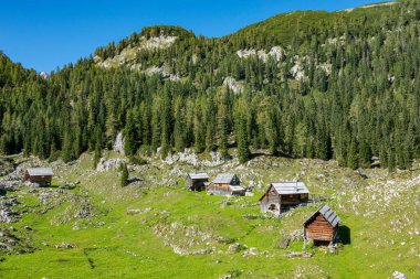 Güneşli bir bahar gününde Triglav Ulusal Parkı 'nın insansız hava aracı görüntüsü.