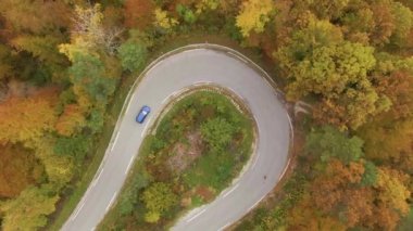 Araba, ormandan geçen bir kavşağın virajına giriyor..