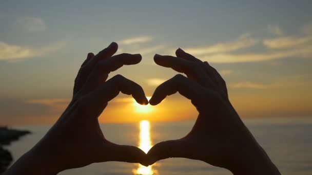 Capturing the sun with heart shaped hands — Stock Video