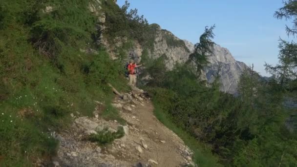在欧洲的阿尔卑斯山的徒步旅行者 — 图库视频影像