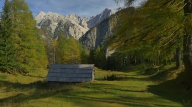 Bir glade içinde ahşap dağ evi