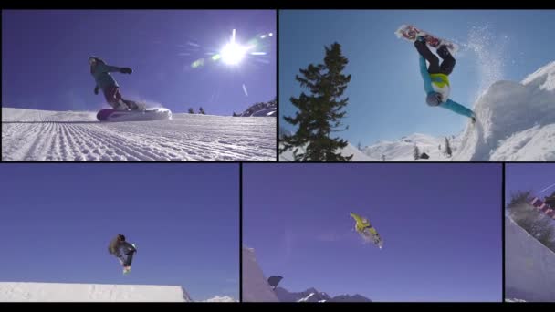 Snowboard no parque de snowboard — Vídeo de Stock