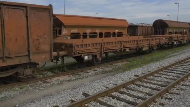 Old and empry cargo trains — Stock Video