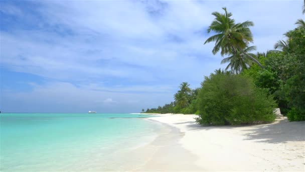 Спокойный пляж с белым песком — стоковое видео
