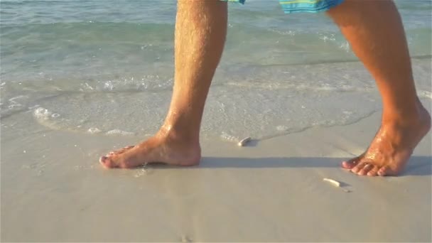 Wandelen op het strand in ondiep water — Stockvideo