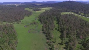 Havadan: Tarlalar, nehir ve ormangüzel manzara üzerinde uçan