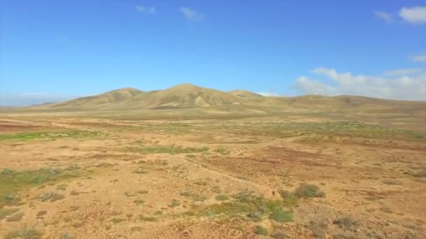 Luchtfoto: Flying over uitgestrekte vulkanische landschap naar grote vulkanen — Stockvideo