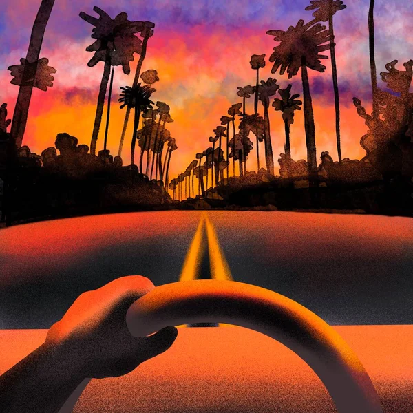 Taustakuva Miamin Tyyliin Carmageddon Beverly Hillsin Auringonlasku Auringonnousu Tuulilasinäkymä — kuvapankkivalokuva