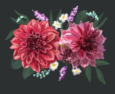 Stok çizimi. Sulu boyalı güzel bir görüntü. Çiçekler açıyor..