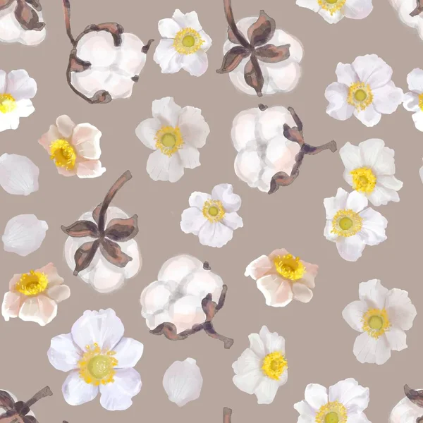 Sarı merkezli beyaz çiçekler. Beyaz çiçek çalısı. suluboya — Stok fotoğraf